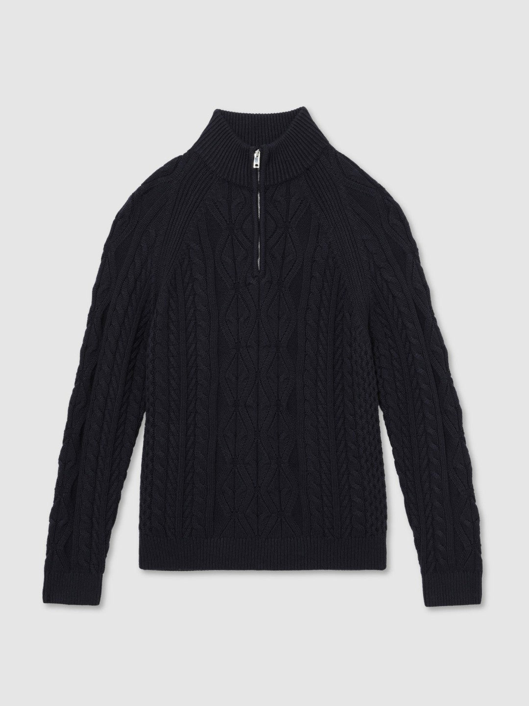 Cable-Knit Half-Zip Jumper in Navy