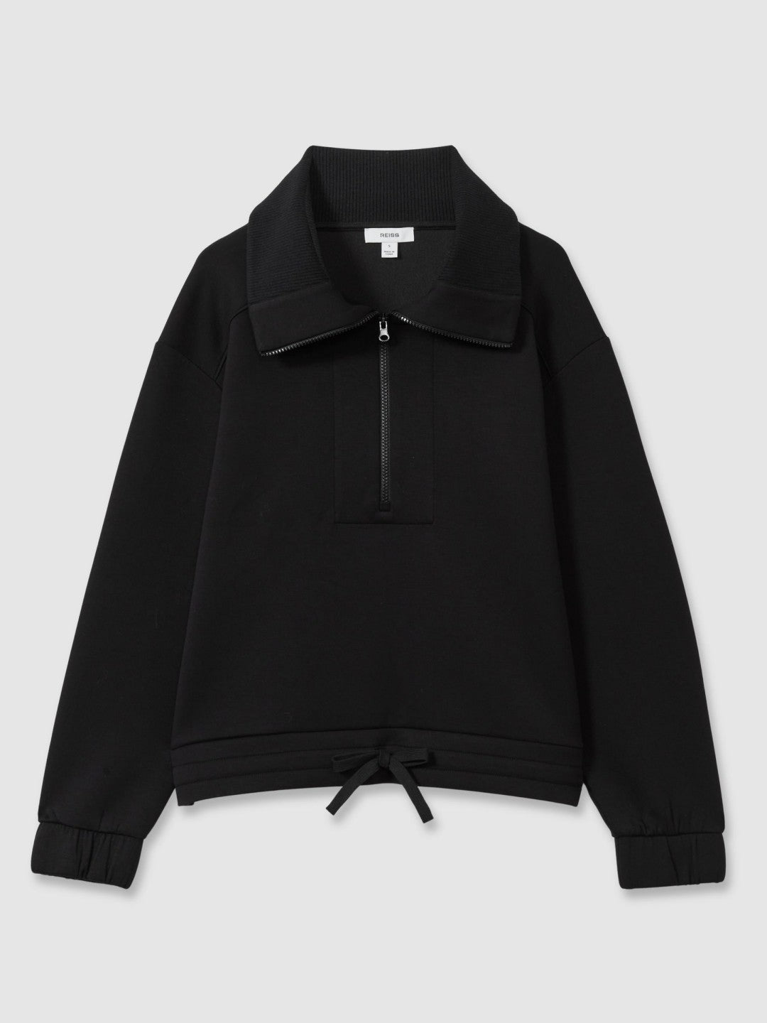 Interlock Half-Zip Drawstring-Hem Sweatshirt in Black