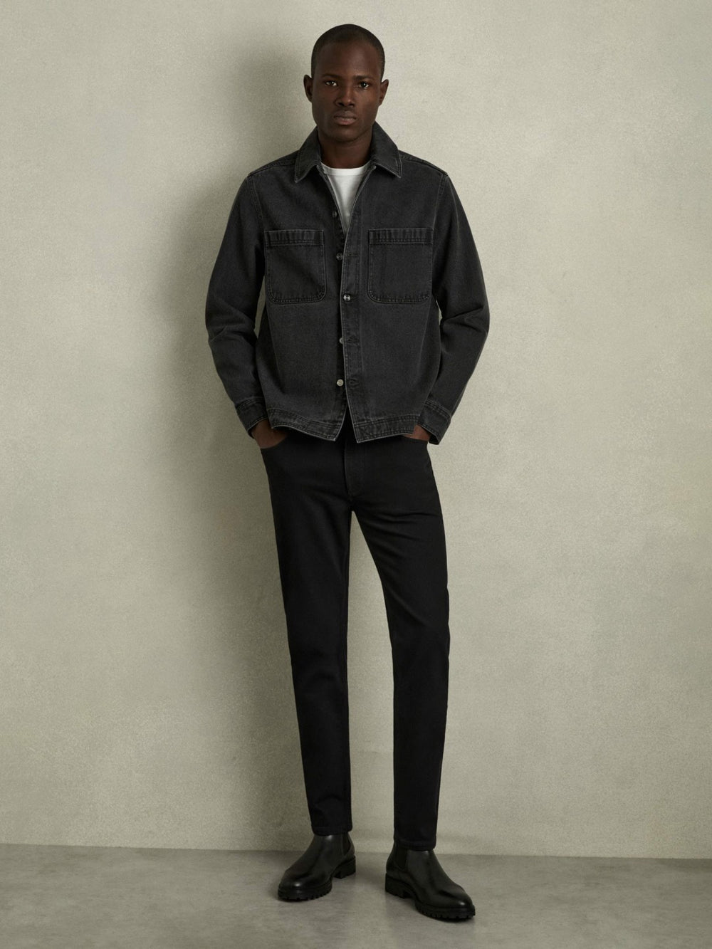 Cotton-Stretch Slim-Fit Jeans in Stay Black
