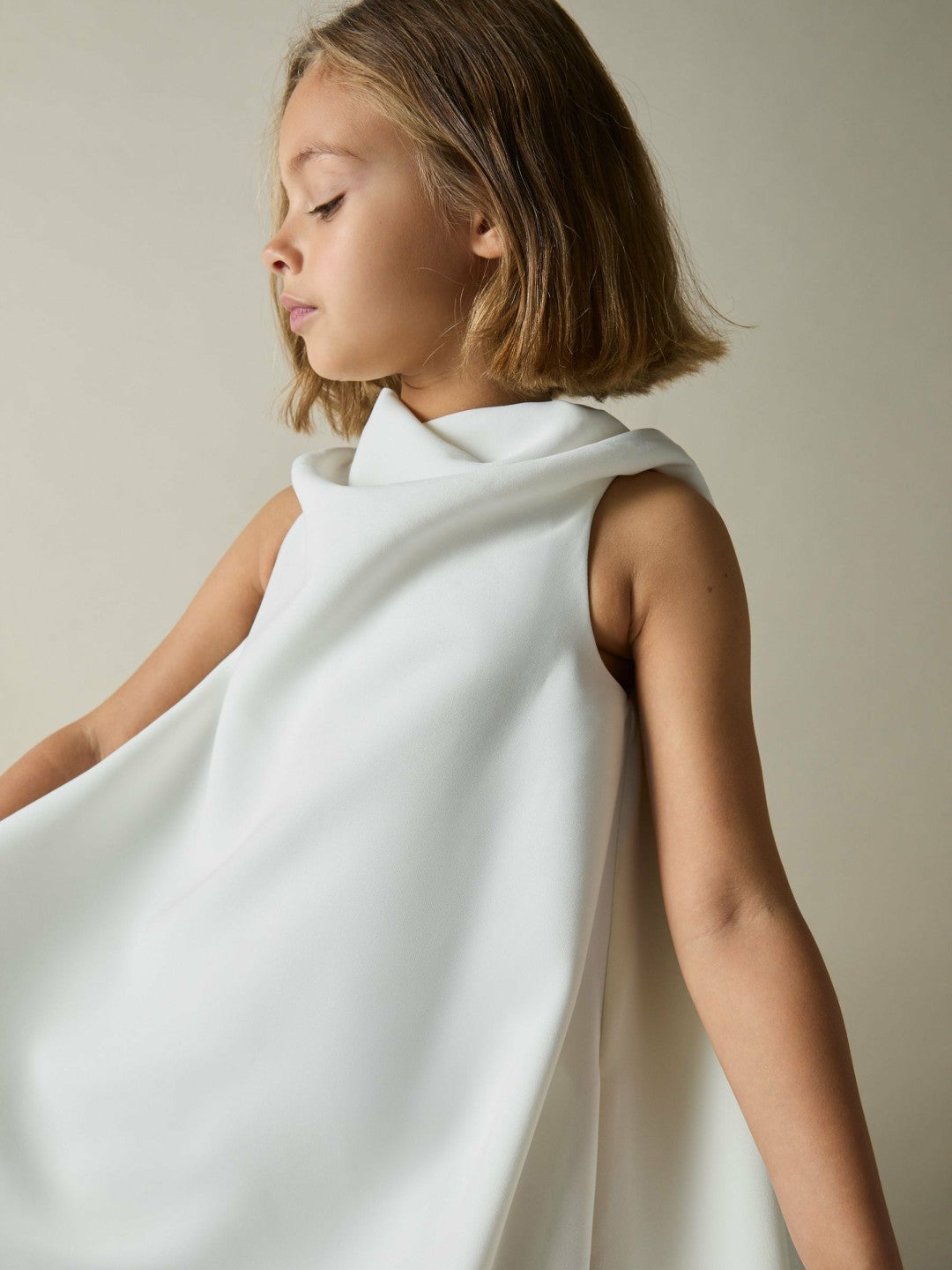 13-14 yrs High-Neck Drape Back Dress in Ivory
