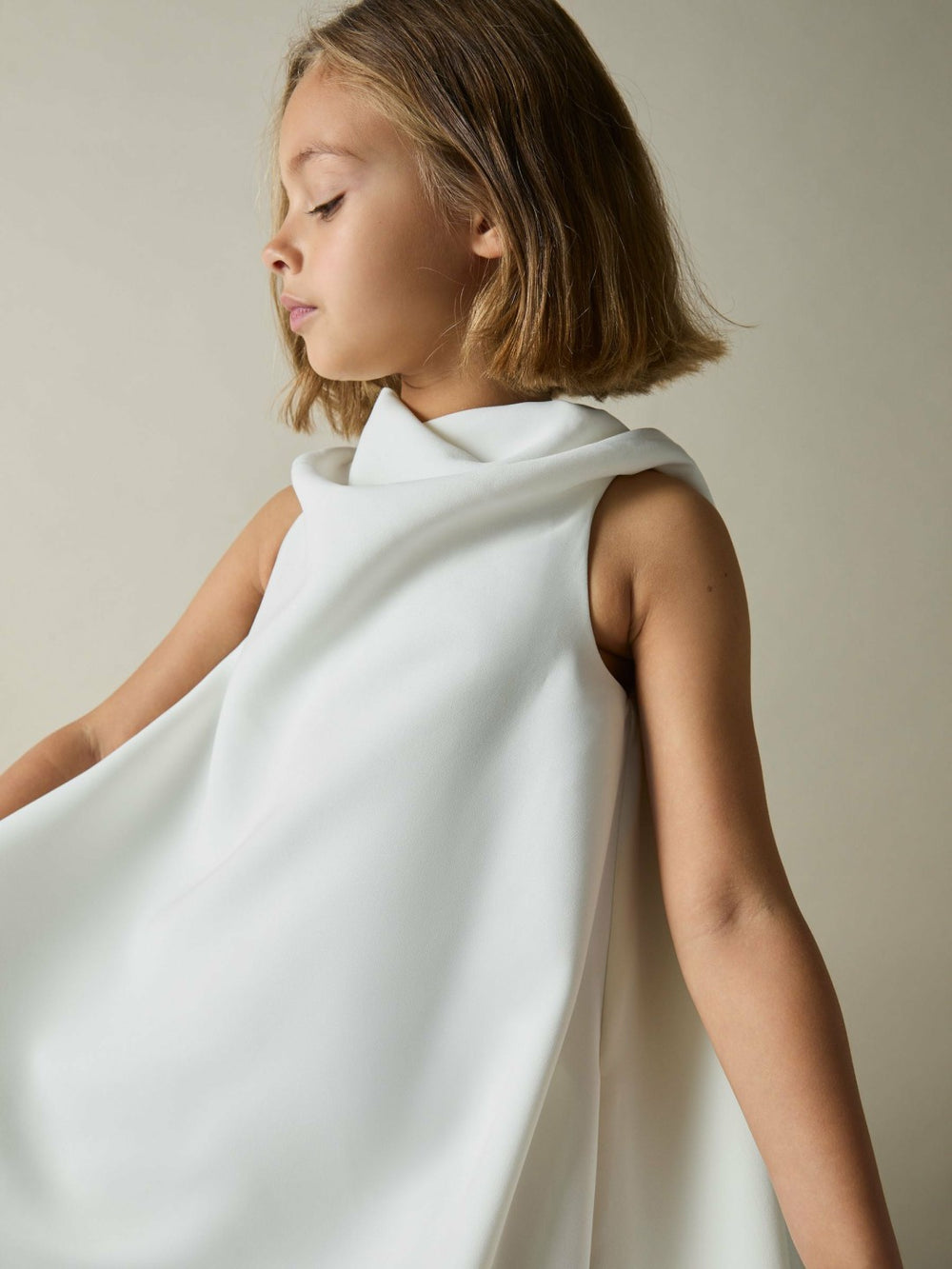 13-14 yrs High-Neck Drape Back Dress in Ivory