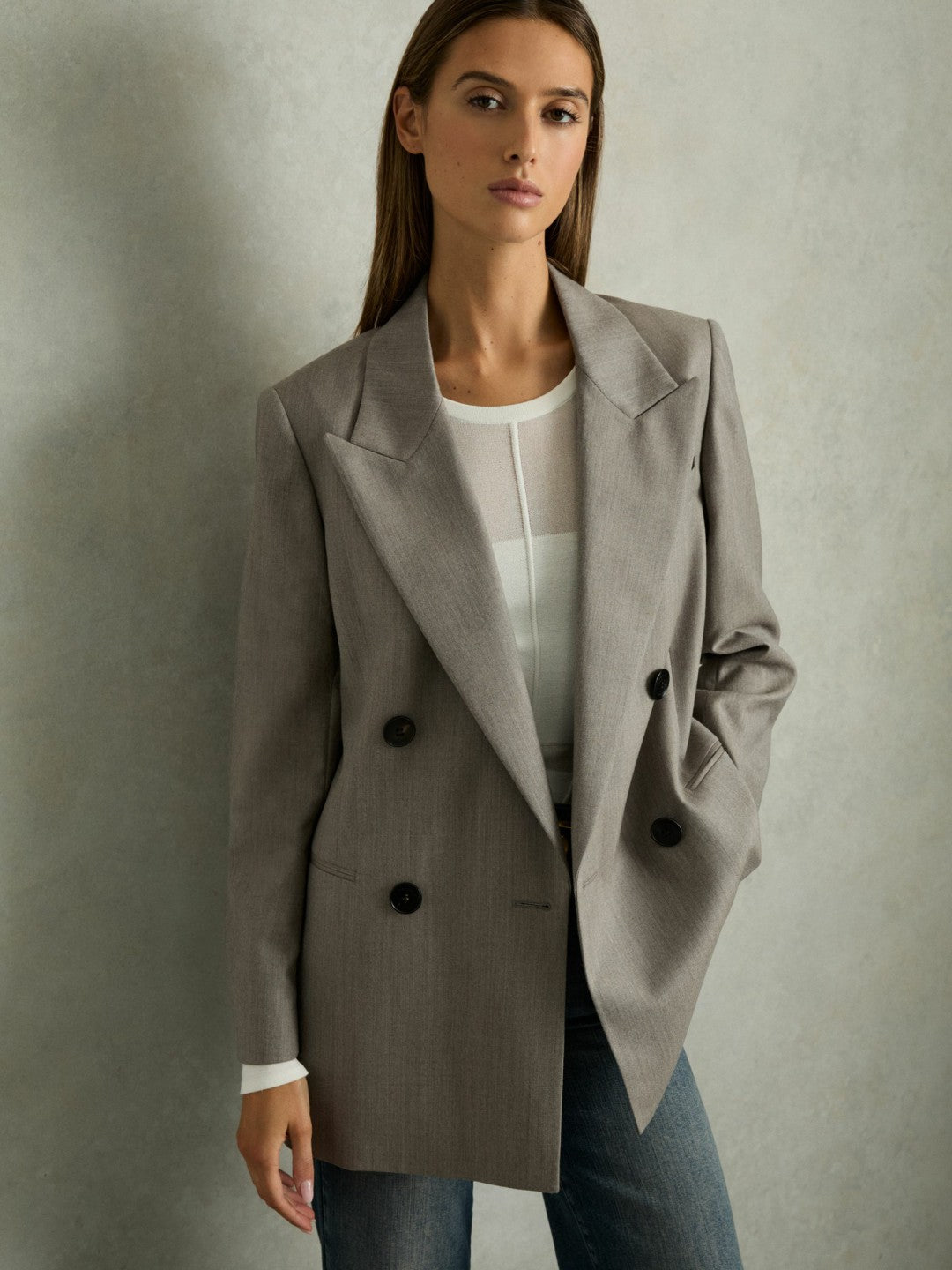 Wool Oversized Double-Breasted Blazer in Grey