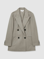 Wool Oversized Double-Breasted Blazer in Grey