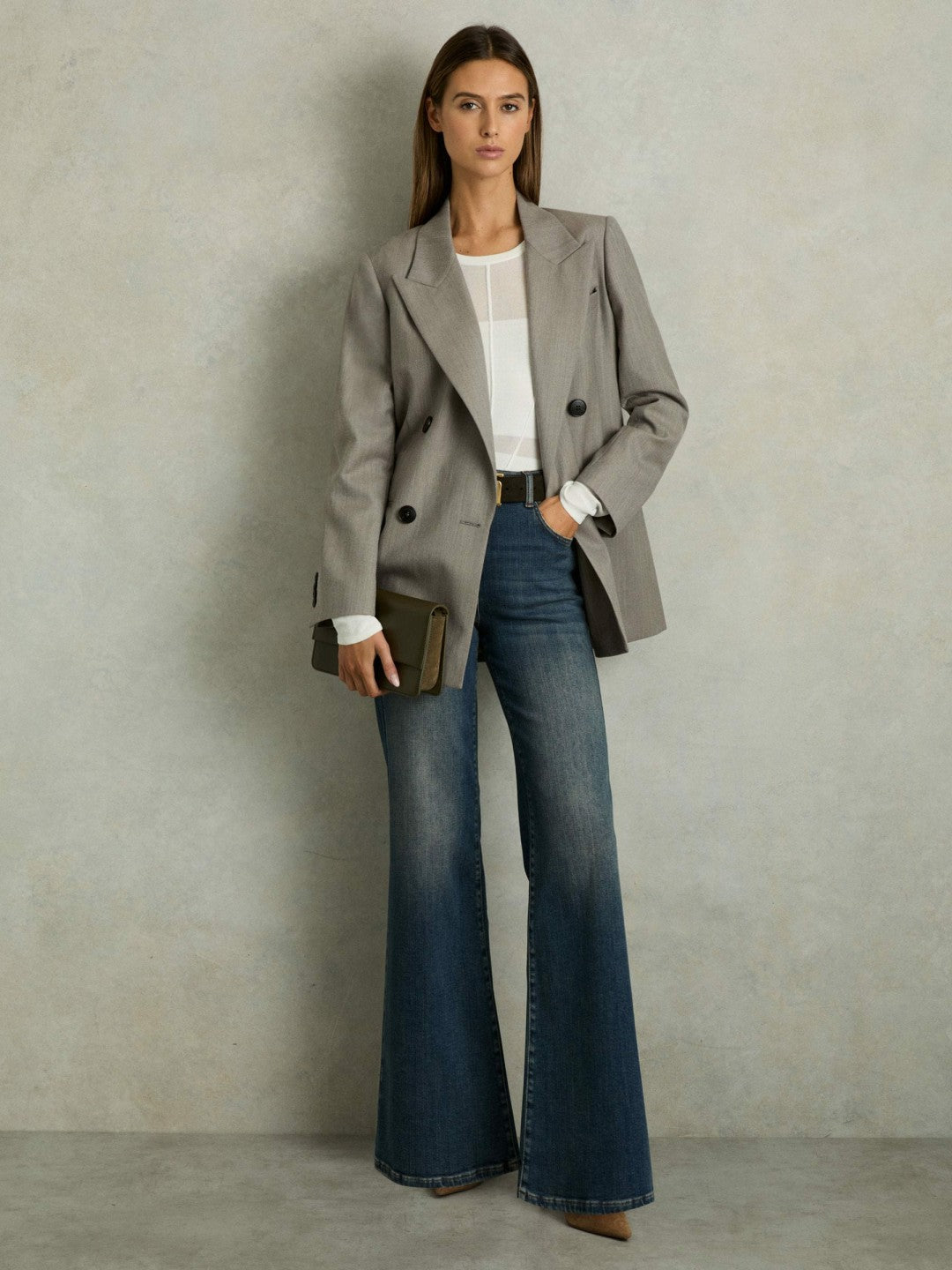 Wool Oversized Double-Breasted Blazer in Grey