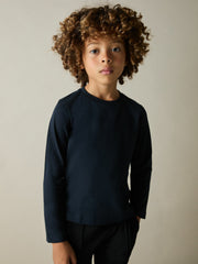 3-9 yrs Cotton Jersey Long Sleeve T-Shirts 3 Pack in White/Soft Grey/Navy