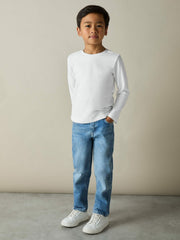 9-13 yrs Cotton Jersey Long Sleeve T-Shirts 3 Pack in White/Soft Grey/Navy