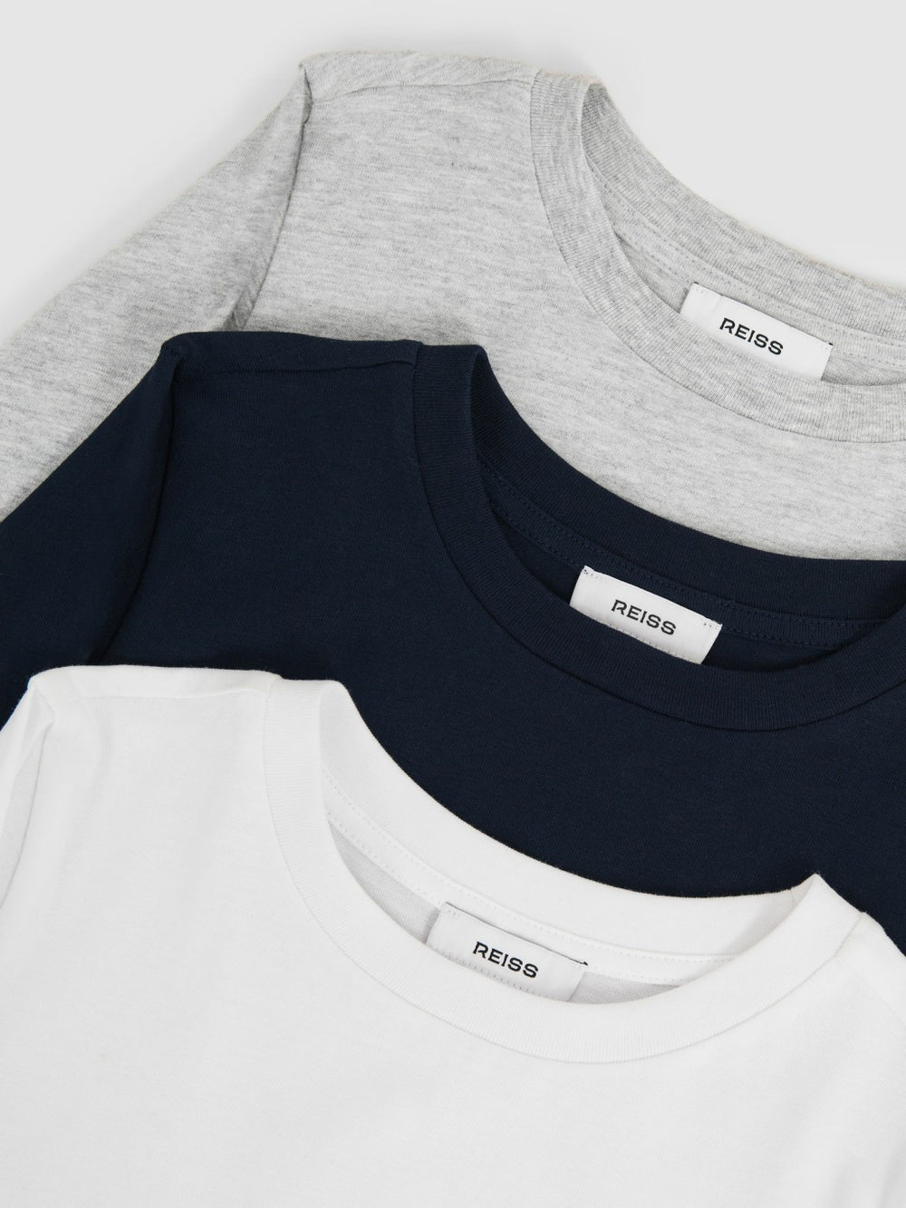 9-13 yrs Cotton Jersey Long Sleeve T-Shirts 3 Pack in White/Soft Grey/Navy