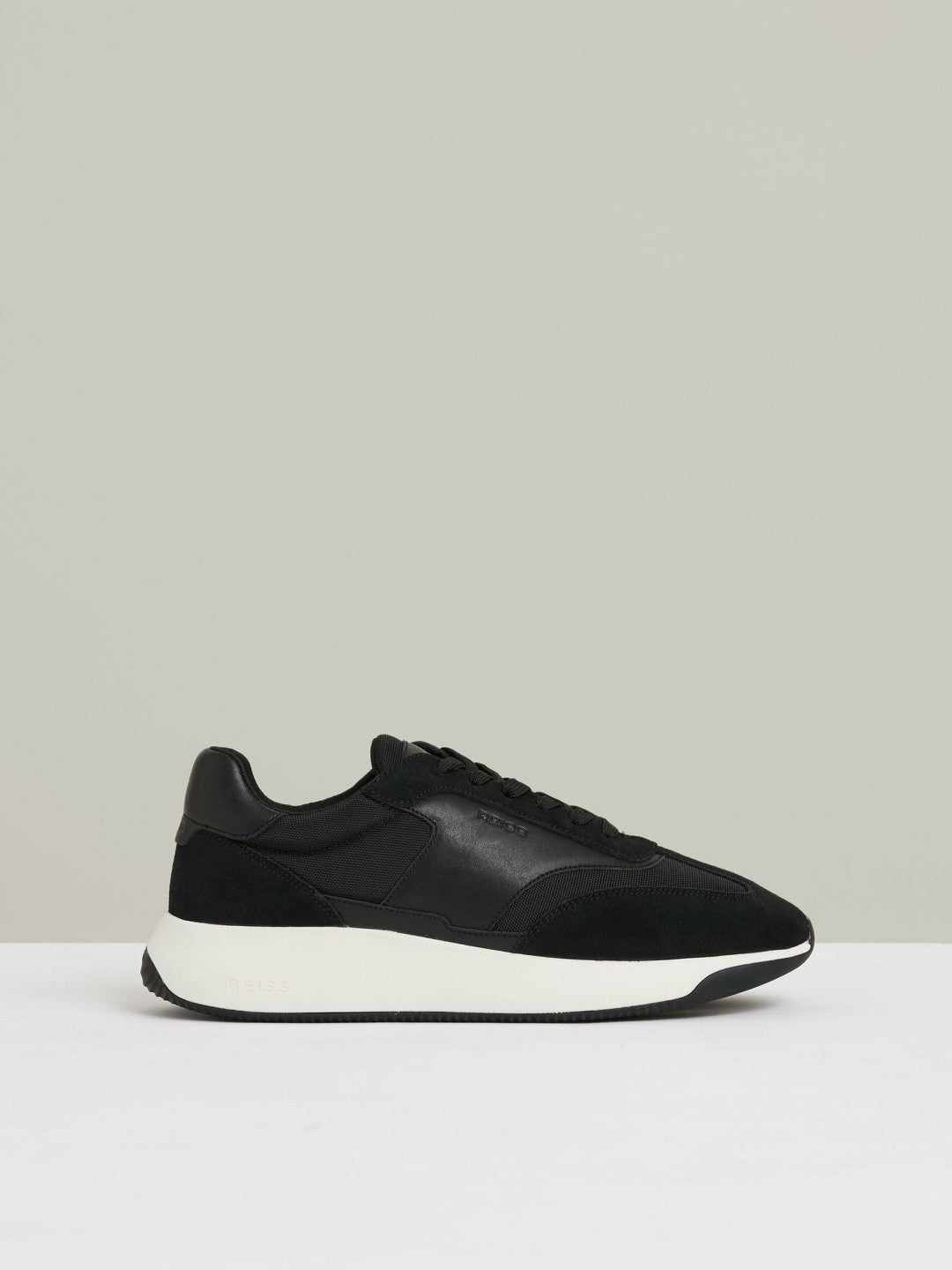 Leather Suede Running Trainers in Black/White