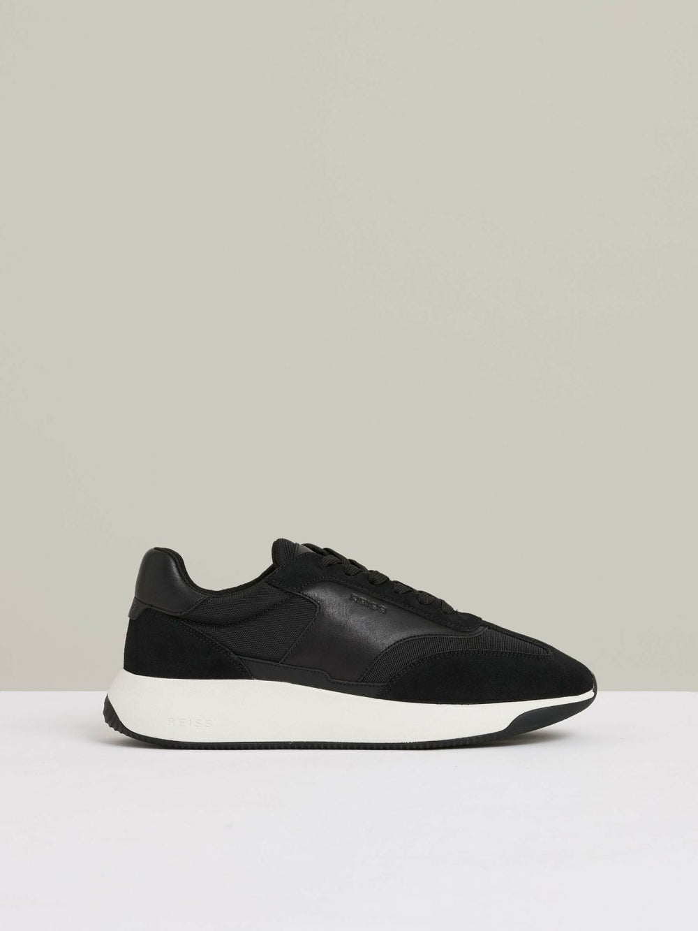 Leather Suede Running Trainers in Black/White