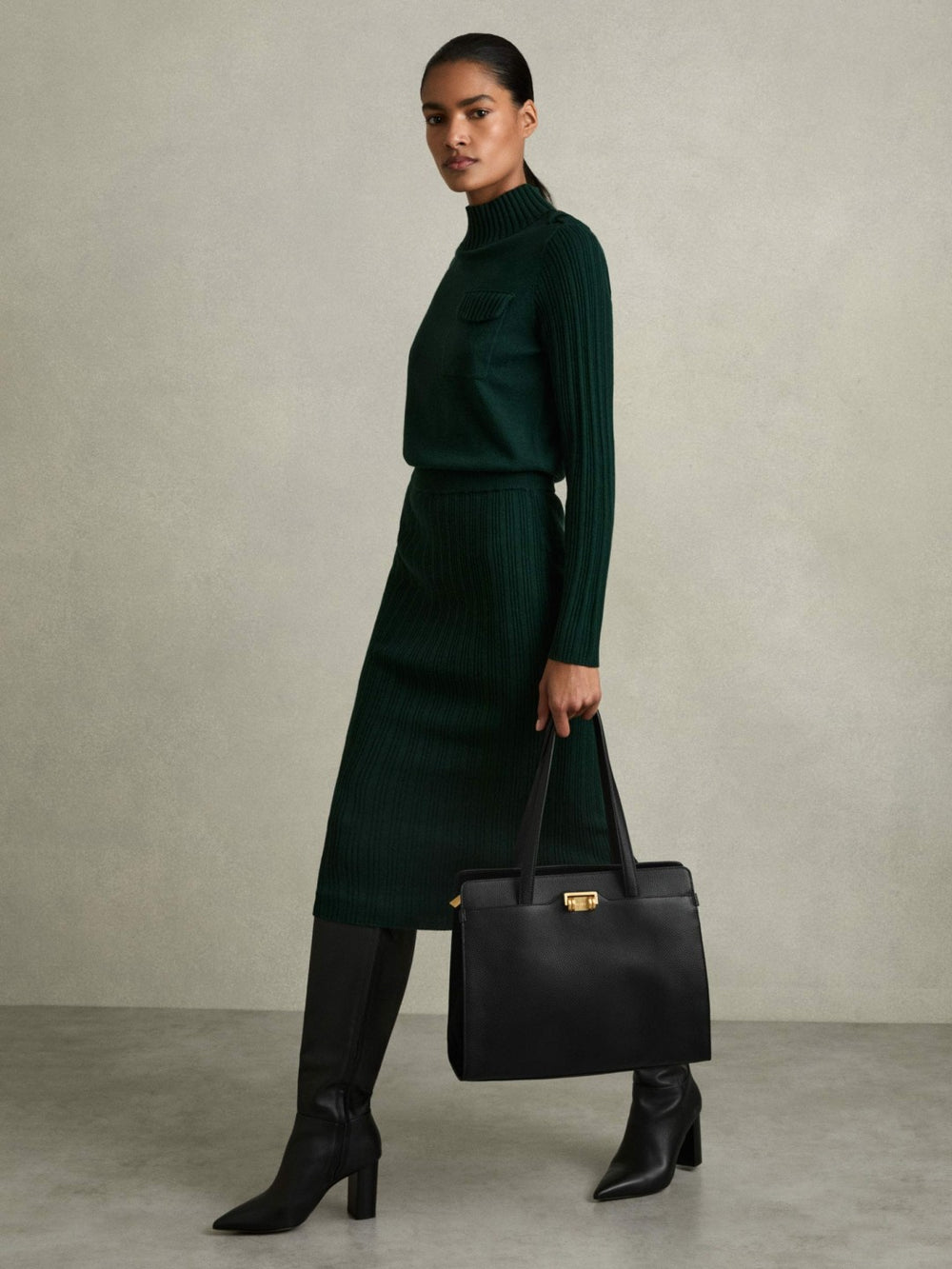 Grained Leather Tote Bag in Black