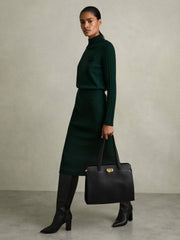 Grained Leather Tote Bag in Black