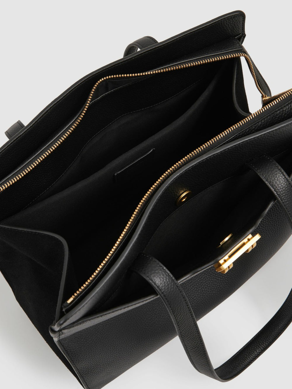 Grained Leather Tote Bag in Black