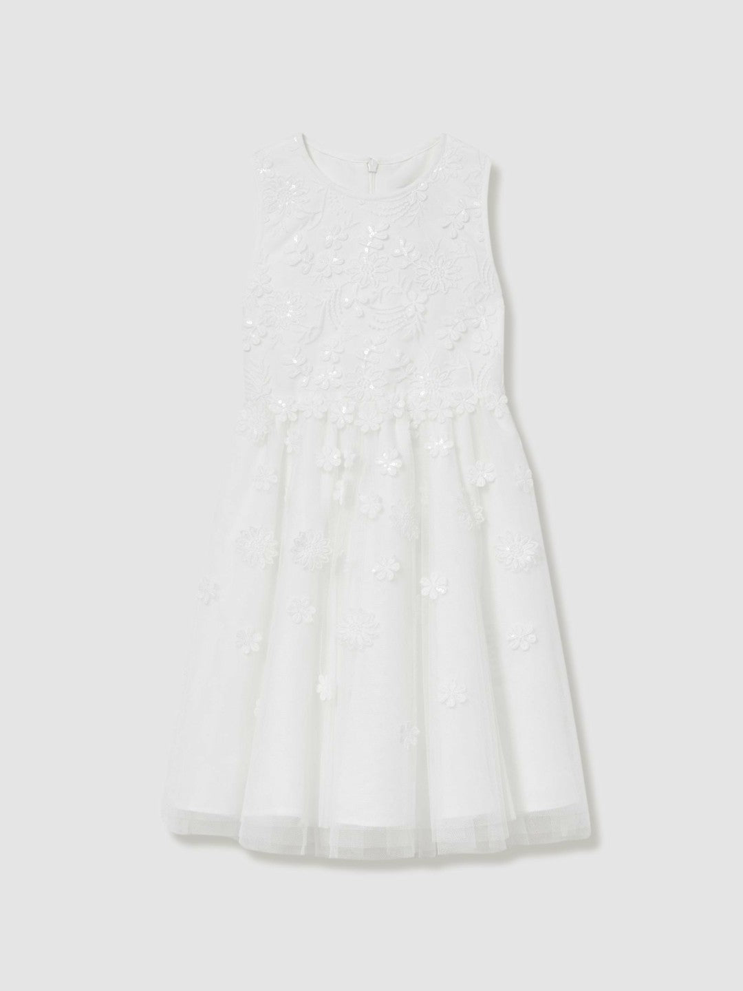 13-14 yrs Tulle Floral-Embroidered Bridesmaid Dress in Ivory