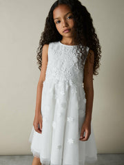 13-14 yrs Tulle Floral-Embroidered Bridesmaid Dress in Ivory