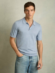 Merino Wool Polo Shirt in Soft Blue