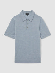Merino Wool Polo Shirt in Soft Blue