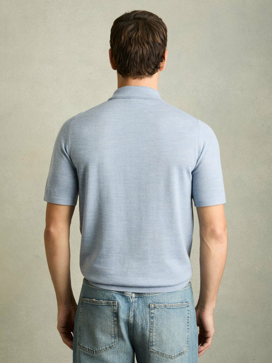 Merino Wool Polo Shirt in Soft Blue