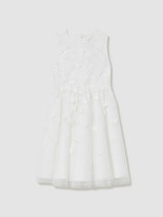 9-13 yrs Tulle Floral-Embroidered Bridesmaid Dress in Ivory