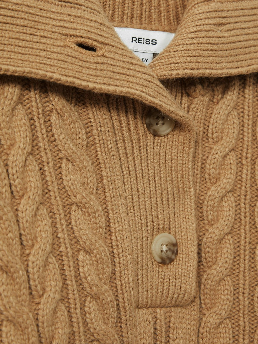 13-14 yrs Cotton-Blend Open-Collar Cable-Knit Jumper With Wool in Camel