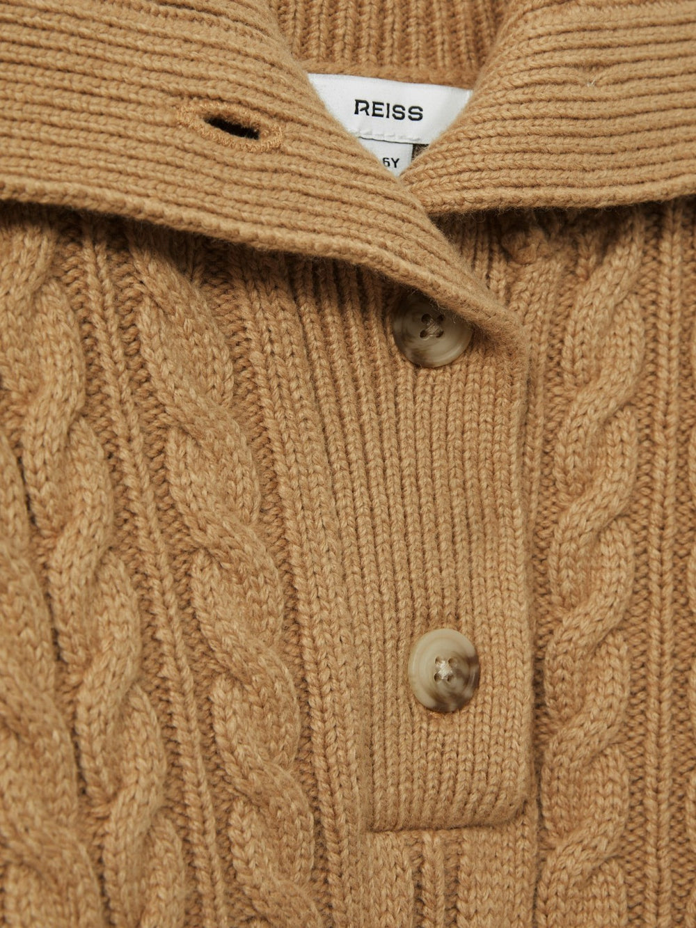 13-14 yrs Cotton-Blend Open-Collar Cable-Knit Jumper With Wool in Camel