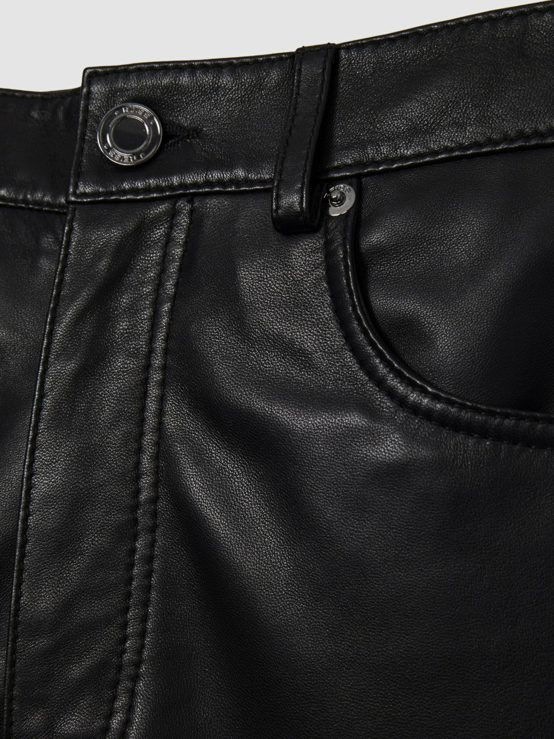 Leather Slim-Leg Trousers in Black