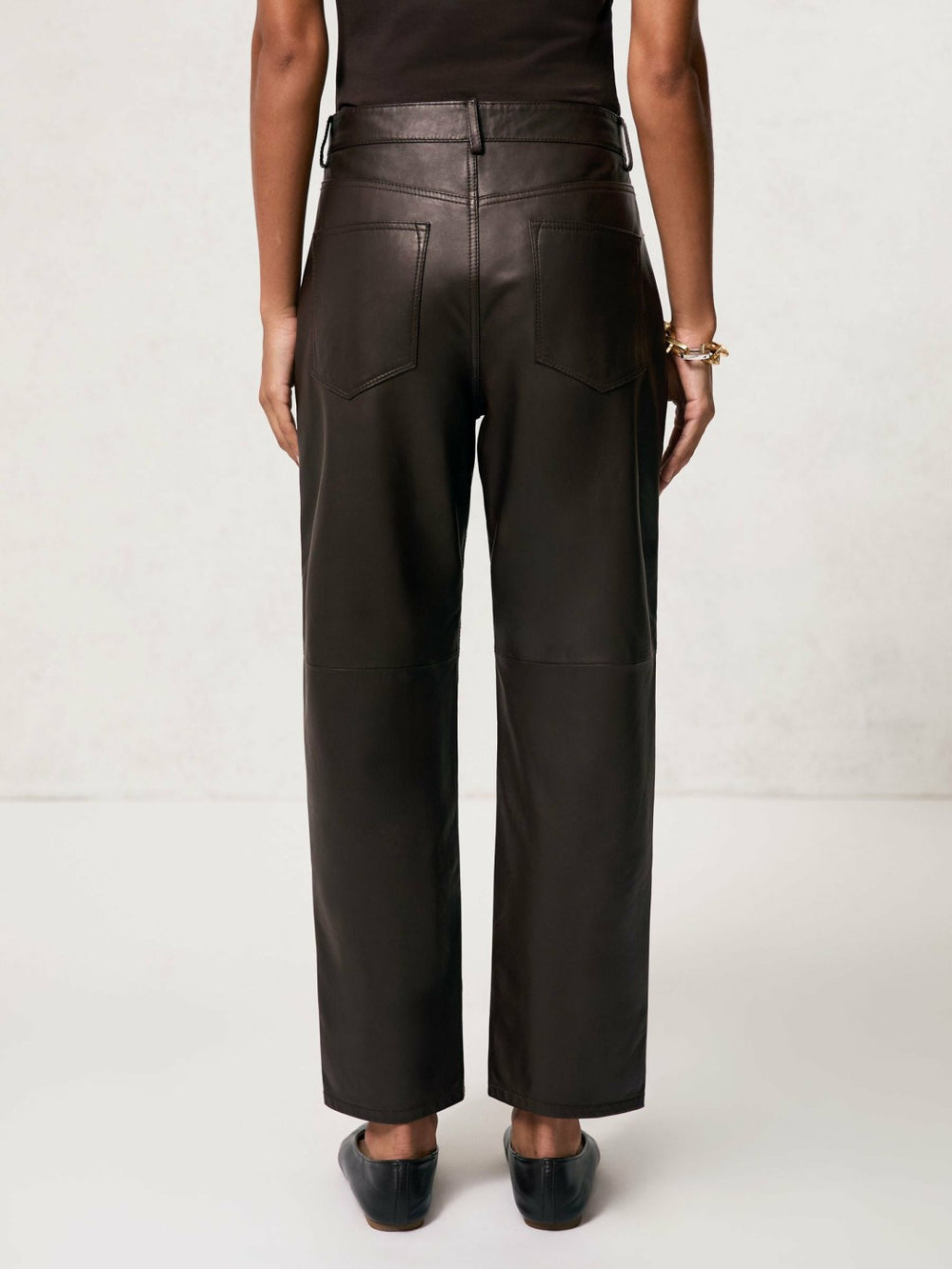 Leather Slim-Leg Trousers in Chocolate
