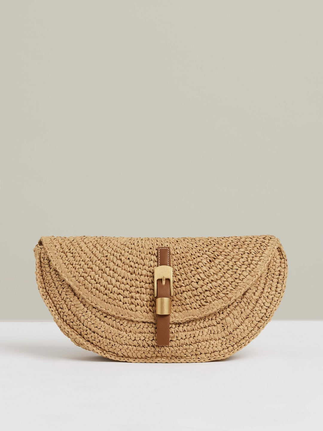 Raffia Half-Moon Clutch Bag in Natural