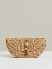 Raffia Half-Moon Clutch Bag in Natural
