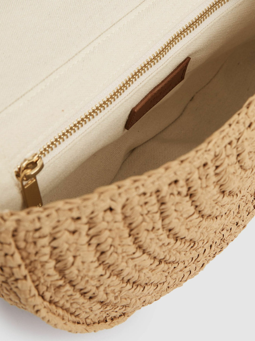 Raffia Half-Moon Clutch Bag in Natural