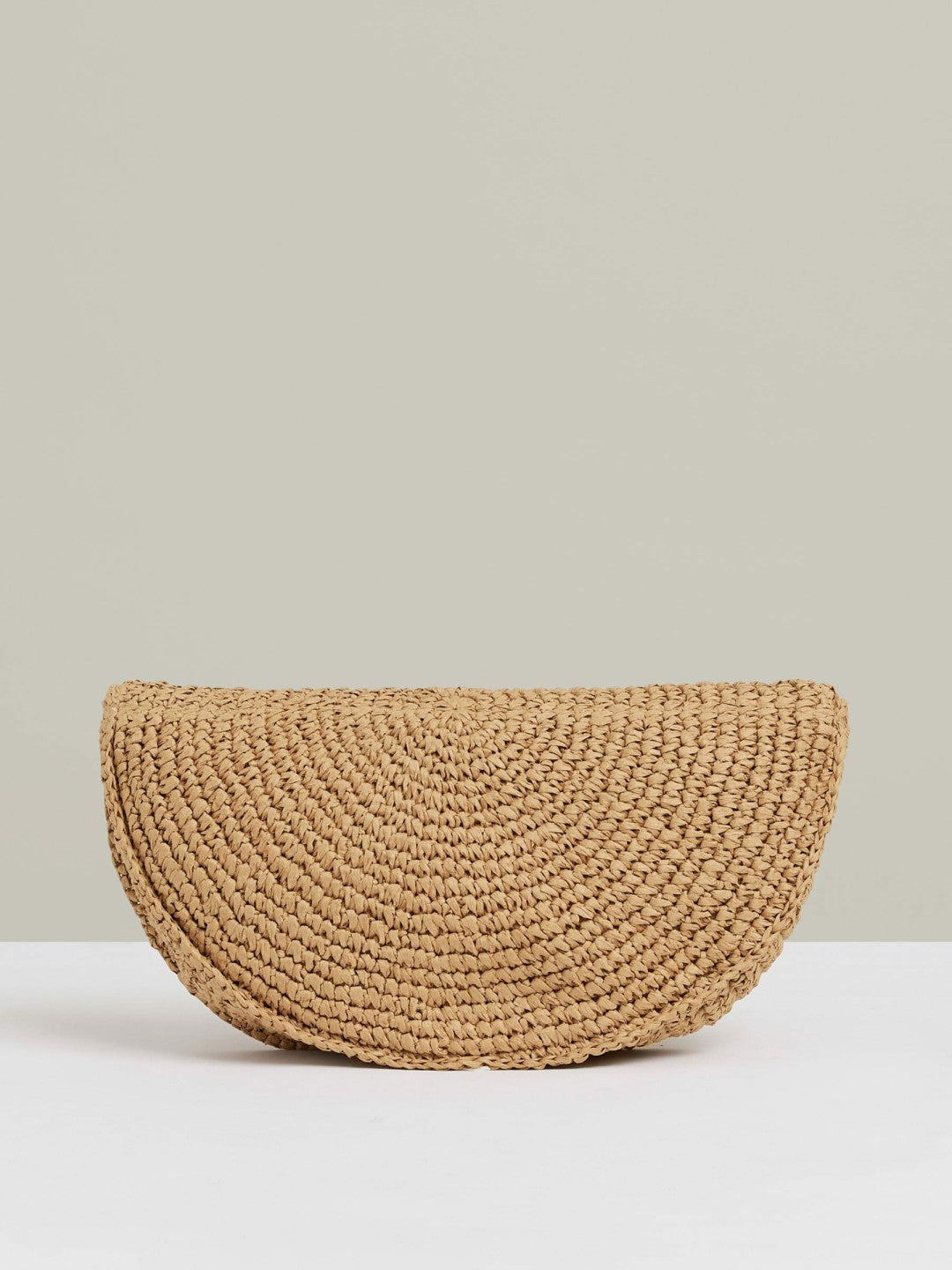 Raffia Half-Moon Clutch Bag in Natural