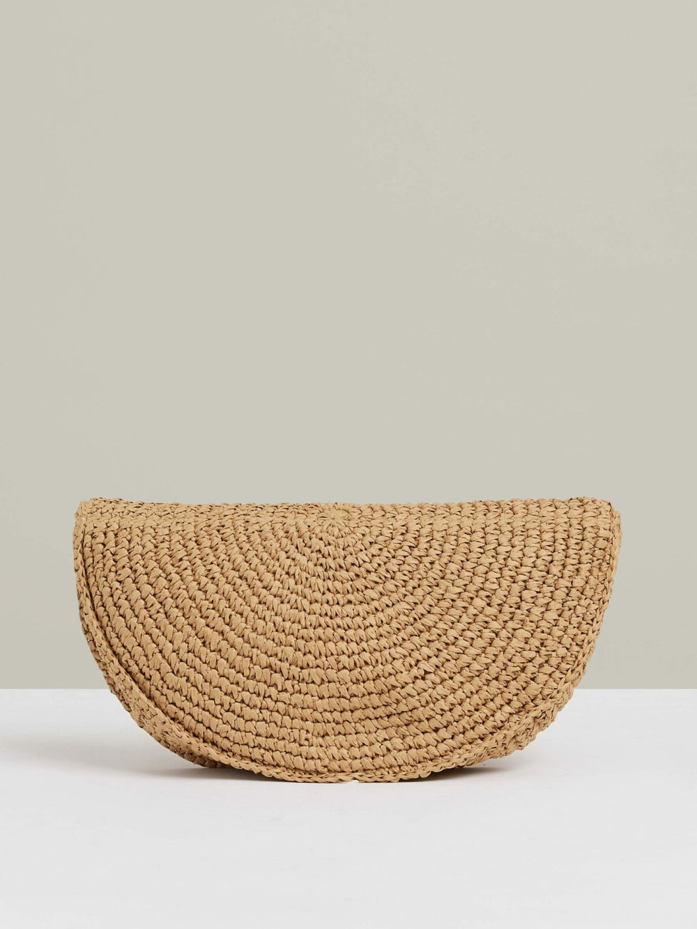 Raffia Half-Moon Clutch Bag in Natural