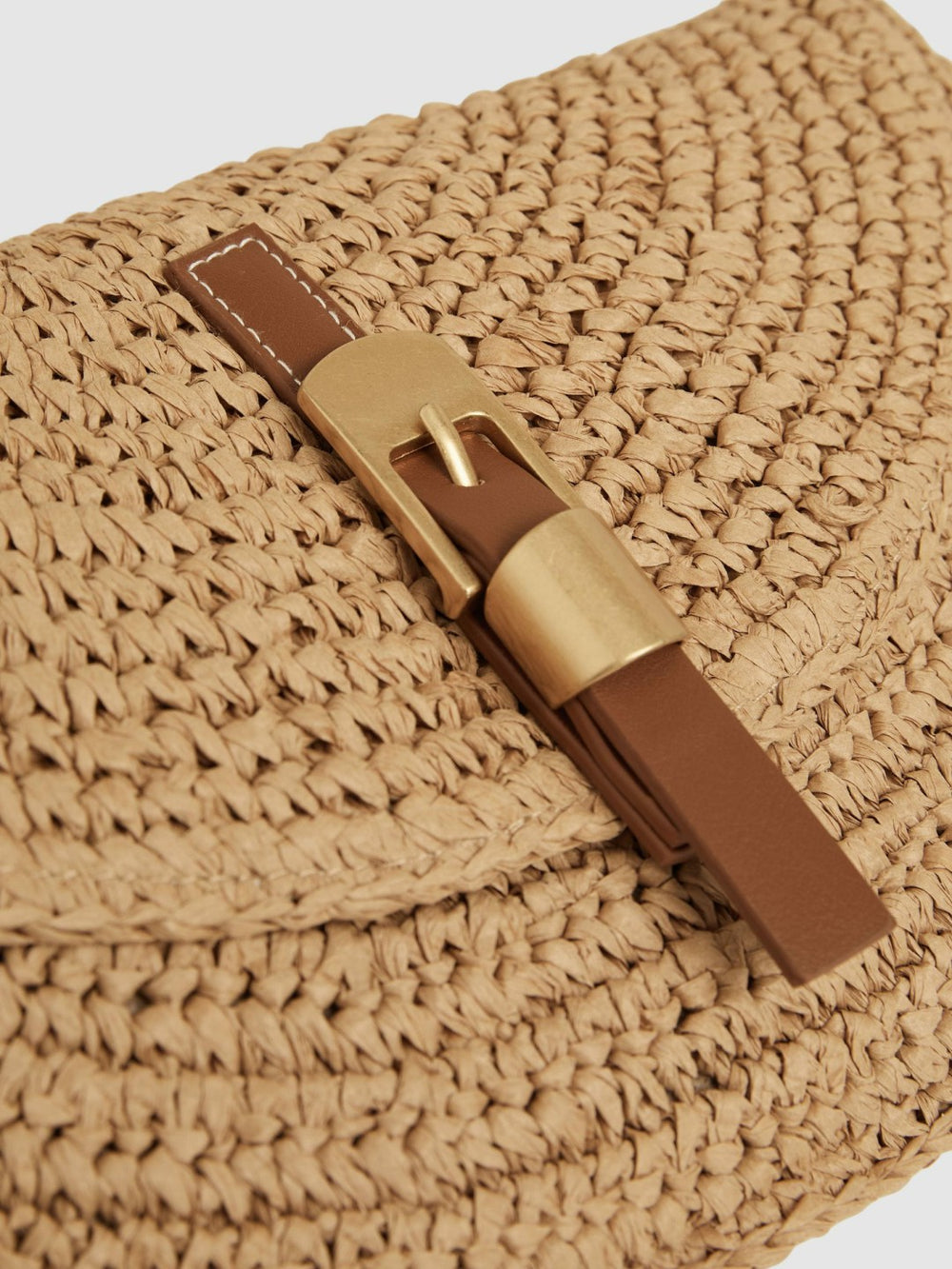 Raffia Half-Moon Clutch Bag in Natural