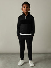 3-9 yrs Slim Fit Half-Zip Funnel Neck Velour Sweatshirt in Black