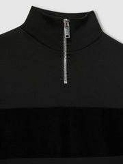 3-9 yrs Slim Fit Half-Zip Funnel Neck Velour Sweatshirt in Black