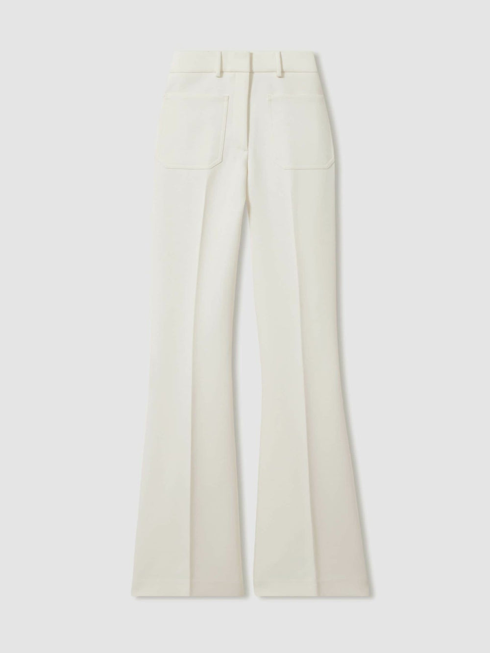 Twill Patch-Pocket Flared Trousers in Cream