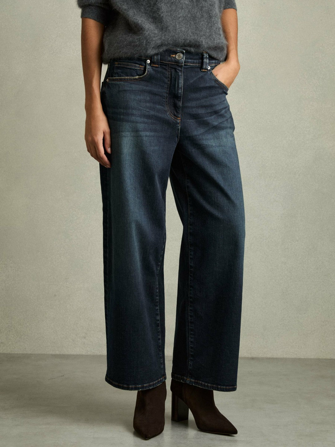 Petite Denim Culotte Jeans in Dark Blue
