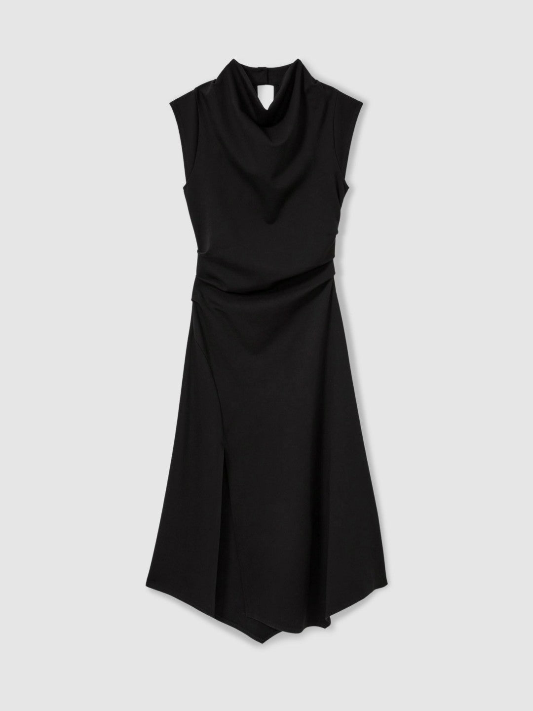 Twill-Jersey Draped Midi Dress in Black