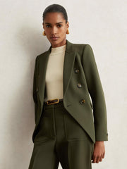 Twill Double-Breasted Blazer in Green