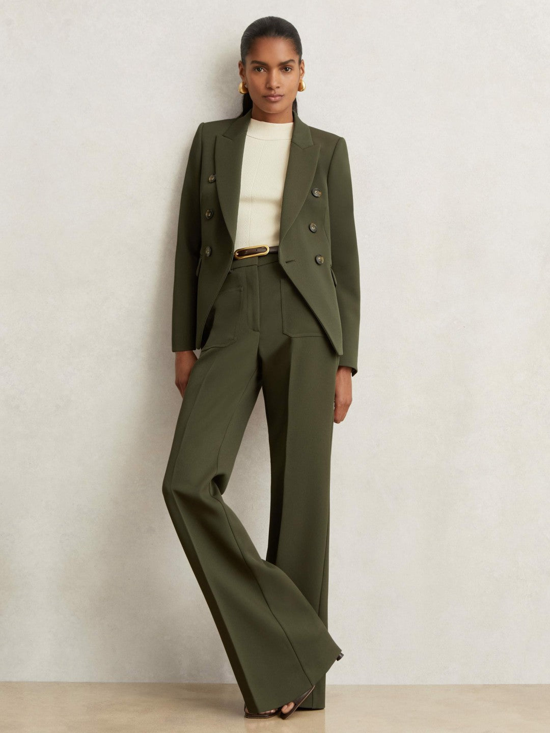 Twill Double-Breasted Blazer in Green
