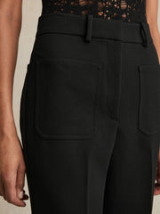 Twill Patch-Pocket Flared Trousers in Black