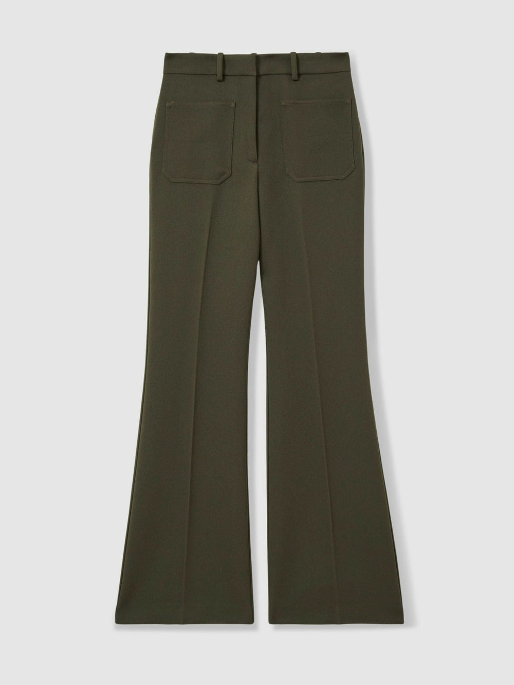 Petite Twill Patch-Pocket Flared Trousers in Green