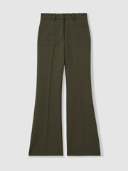 Petite Twill Patch-Pocket Flared Trousers in Green