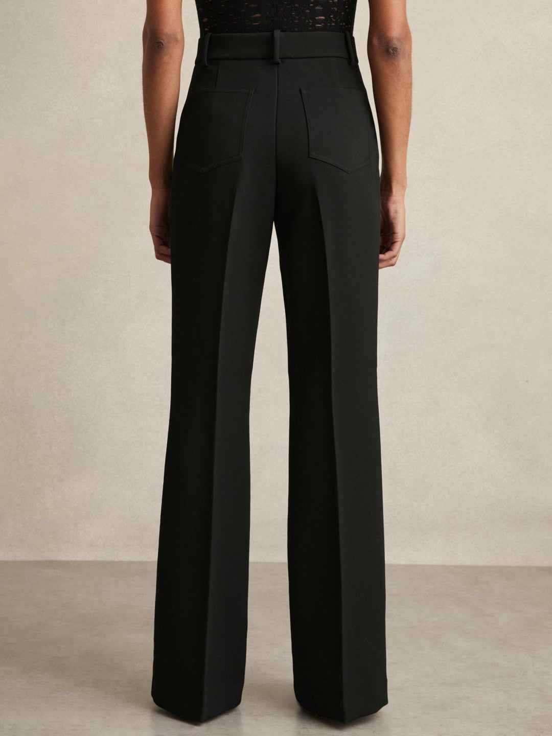 Petite Twill Patch-Pocket Flared Trousers in Black