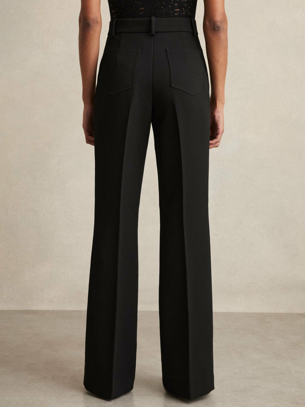Petite Twill Patch-Pocket Flared Trousers in Black