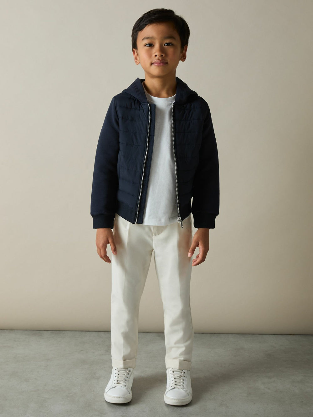 9-13 yrs Interlock Hybrid Hooded Puffer Jacket in Navy