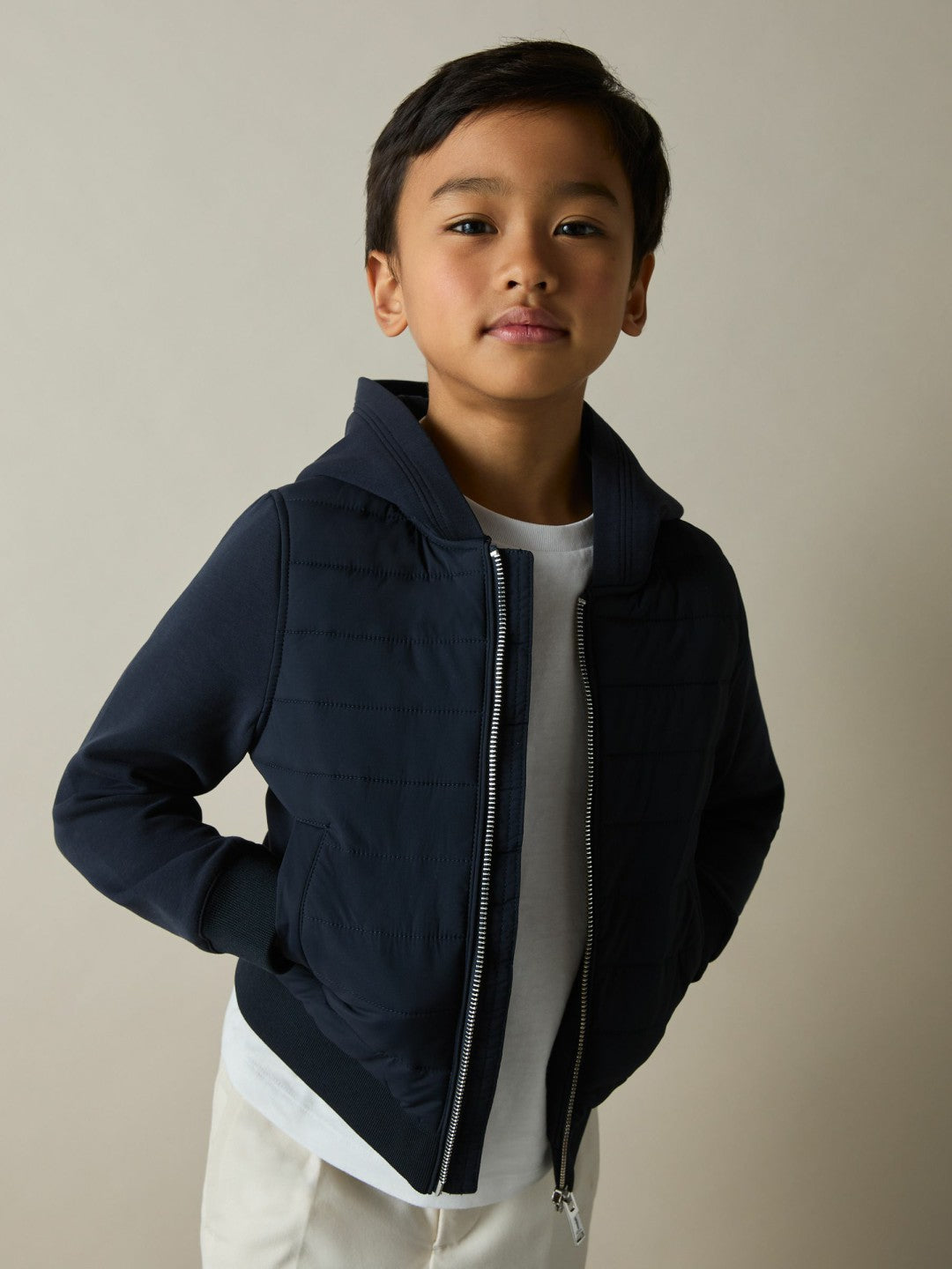 3-9 yrs Interlock Hybrid Hooded Puffer Jacket in Navy