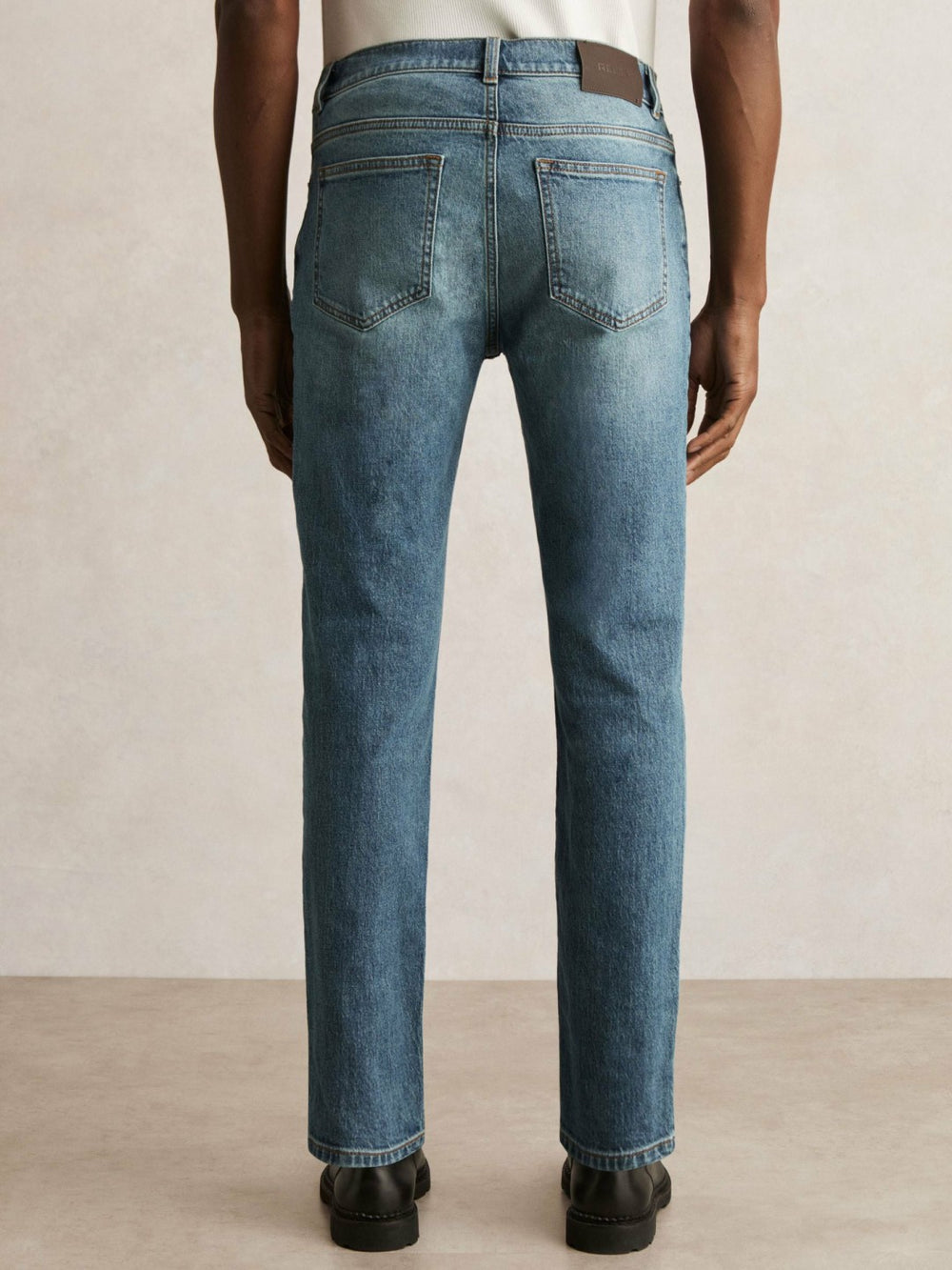 Cotton-Stretch Slim-Fit Jeans in Washed Indigo Green Cast