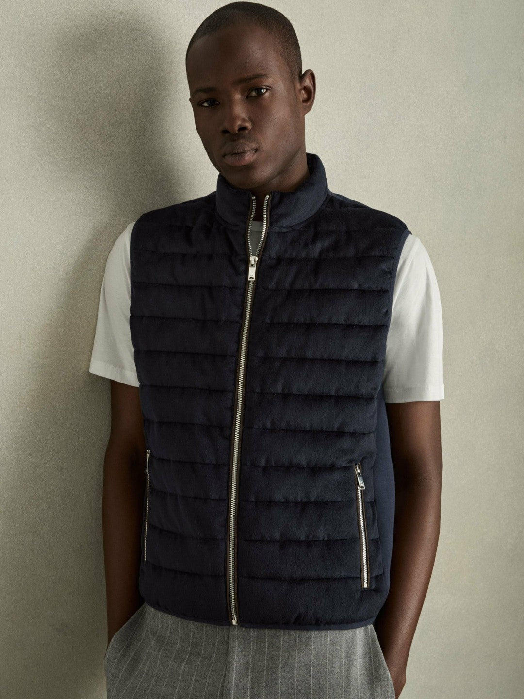 Brushed Jersey Quilted Gilet in Navy