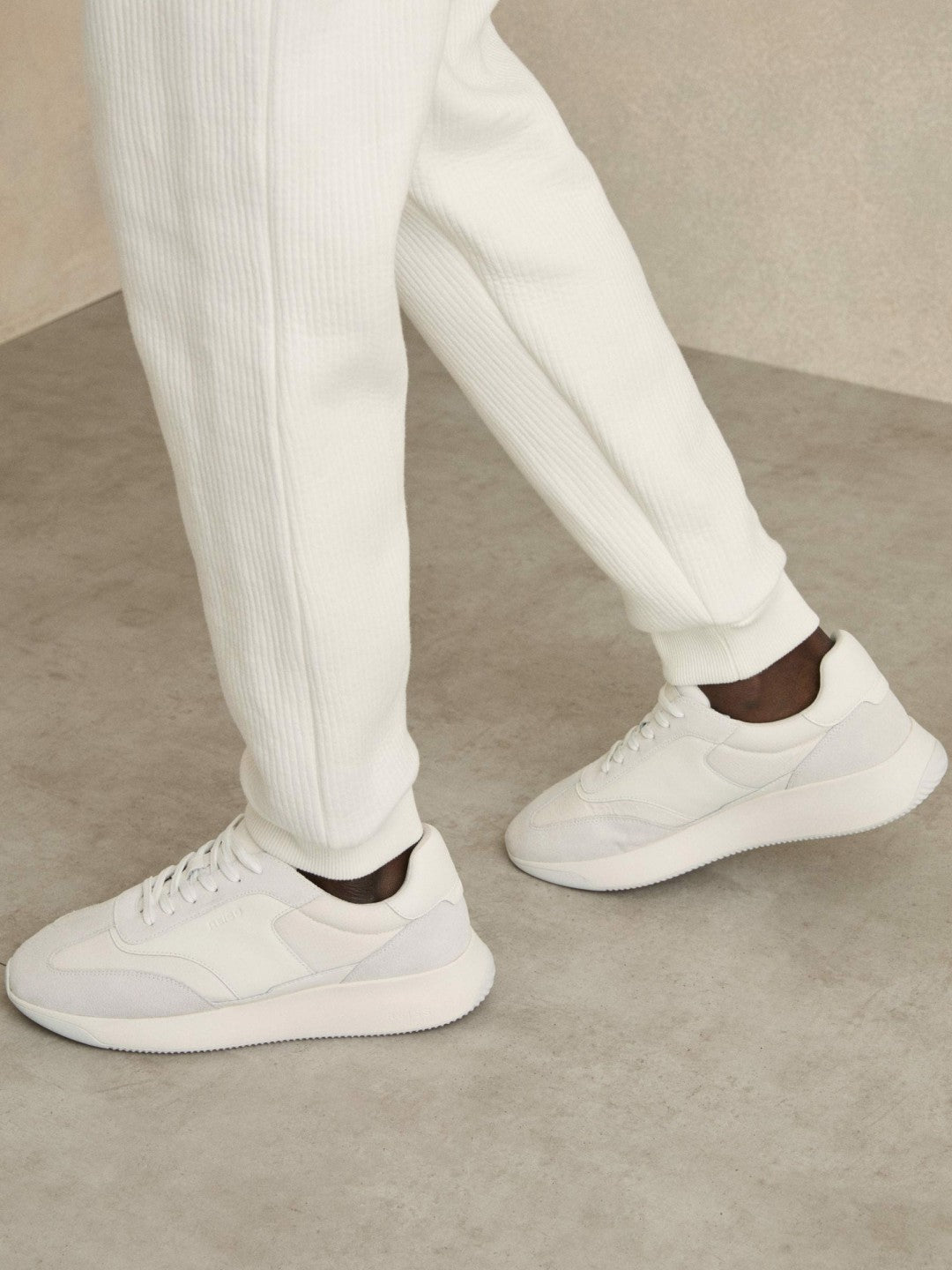 Leather Suede Running Trainers in White