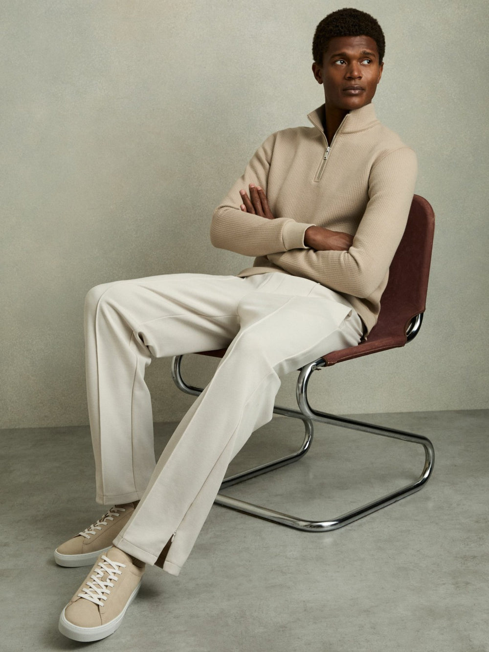 Nubuck Leather Low-Top Trainers in Ecru